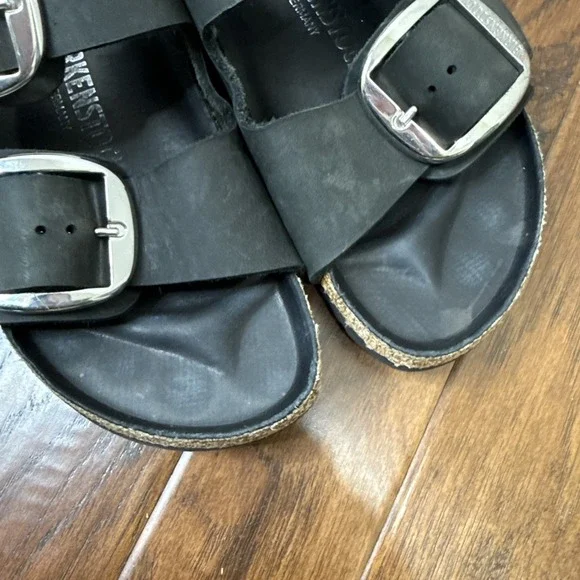Birkenstock Arizona Big Buckle Sandal Womens US 10 41 Black Silver Oiled Leather - Picture 8 of 10